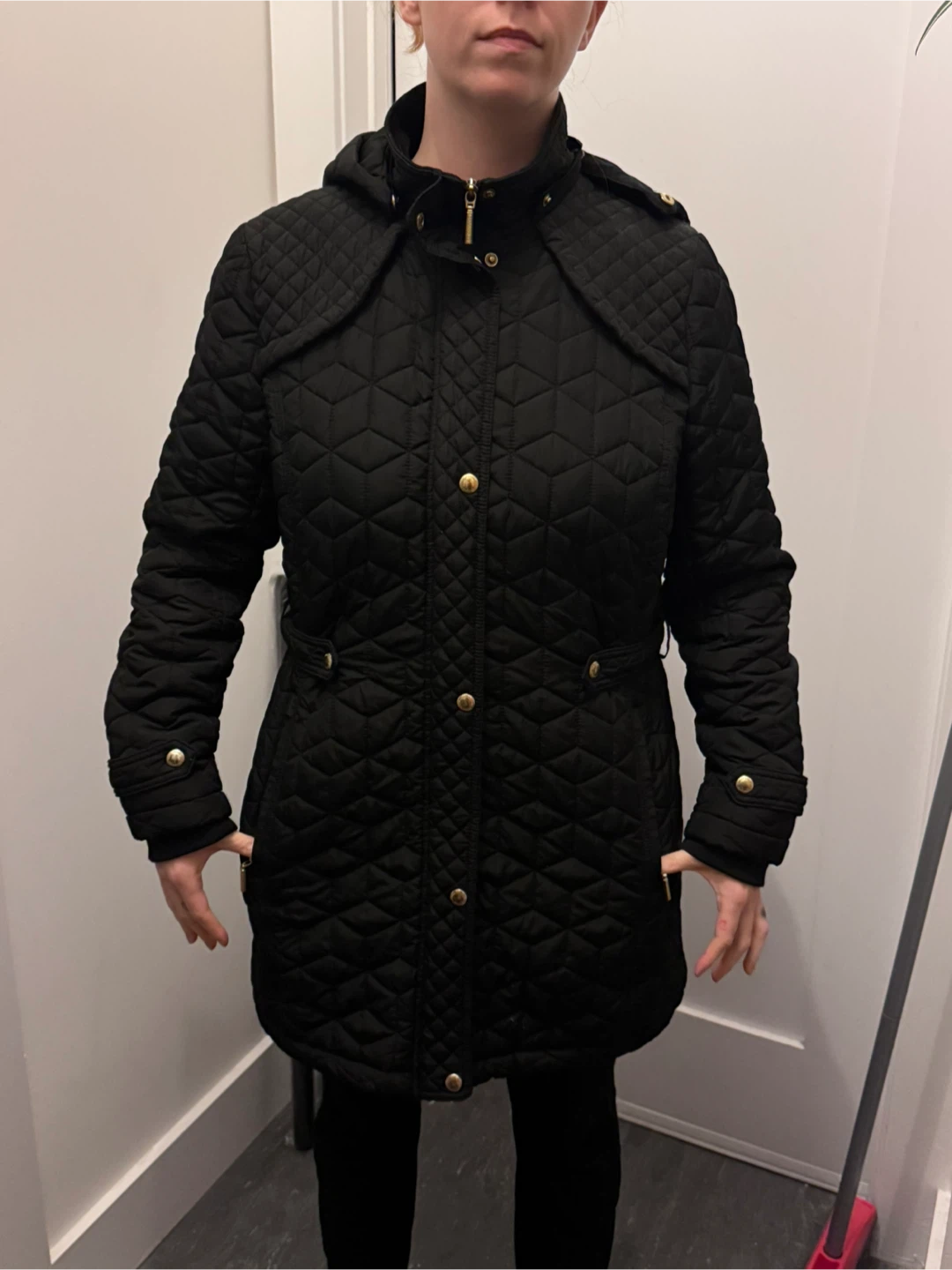 Women’s Black Quilted Weatherproof Coat w/ Hood – Size Large