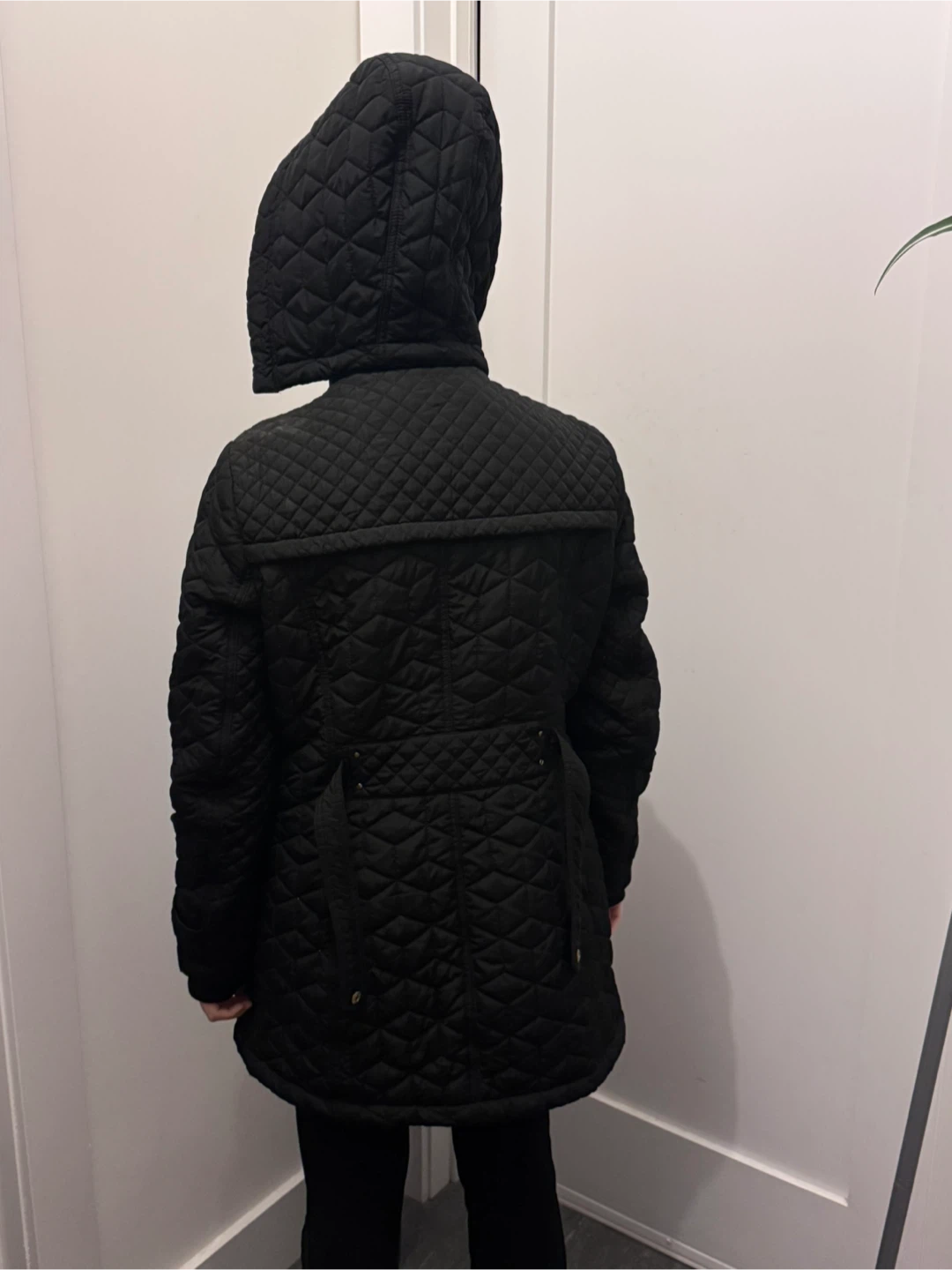 Women’s Black Quilted Weatherproof Coat w/ Hood – Size Large - photo 4