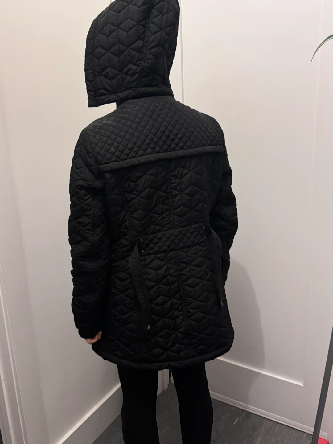 Women’s Black Quilted Weatherproof Coat w/ Hood – Size Large - photo 5
