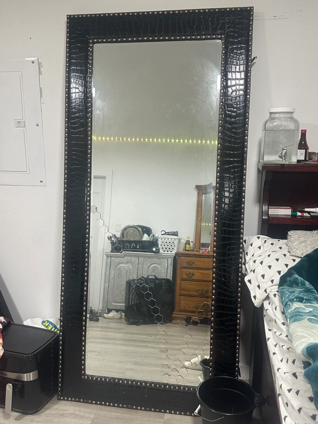 Full Length Black Crocodile Embossed Mirror