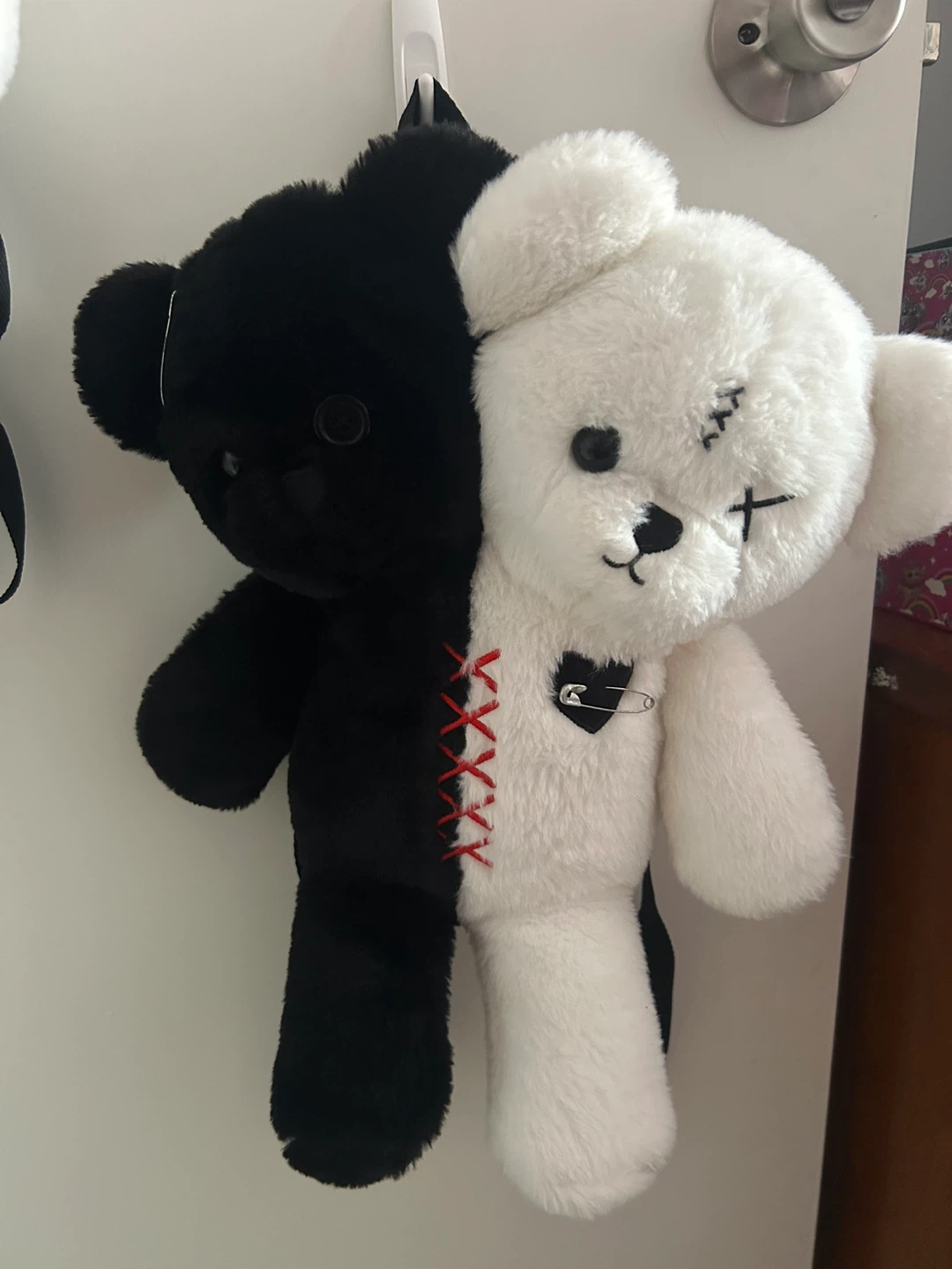 Black & White Double-Headed Bear Plush Mini Backpack - photo 2