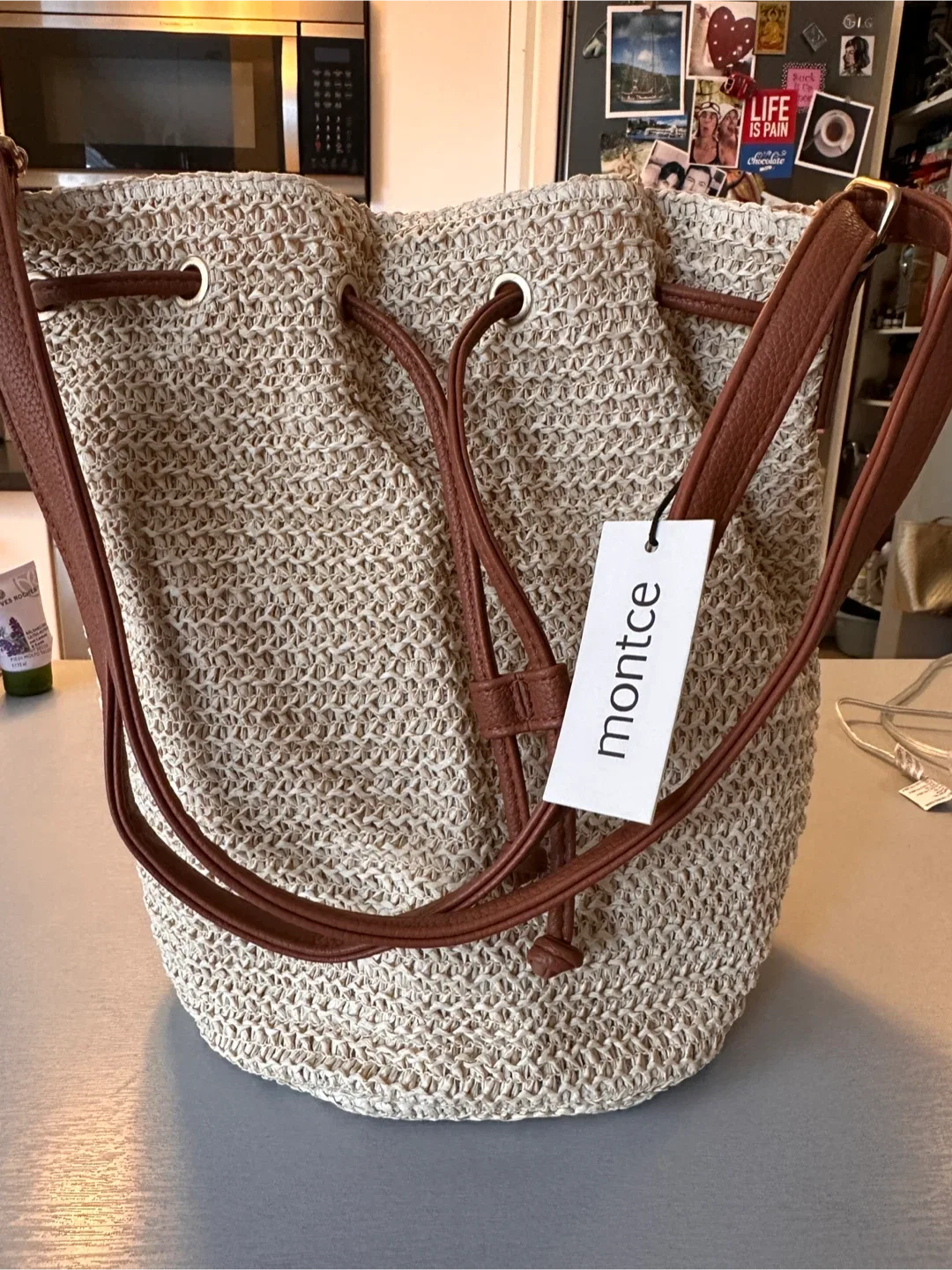 Montce Woven Straw Bucket Bag