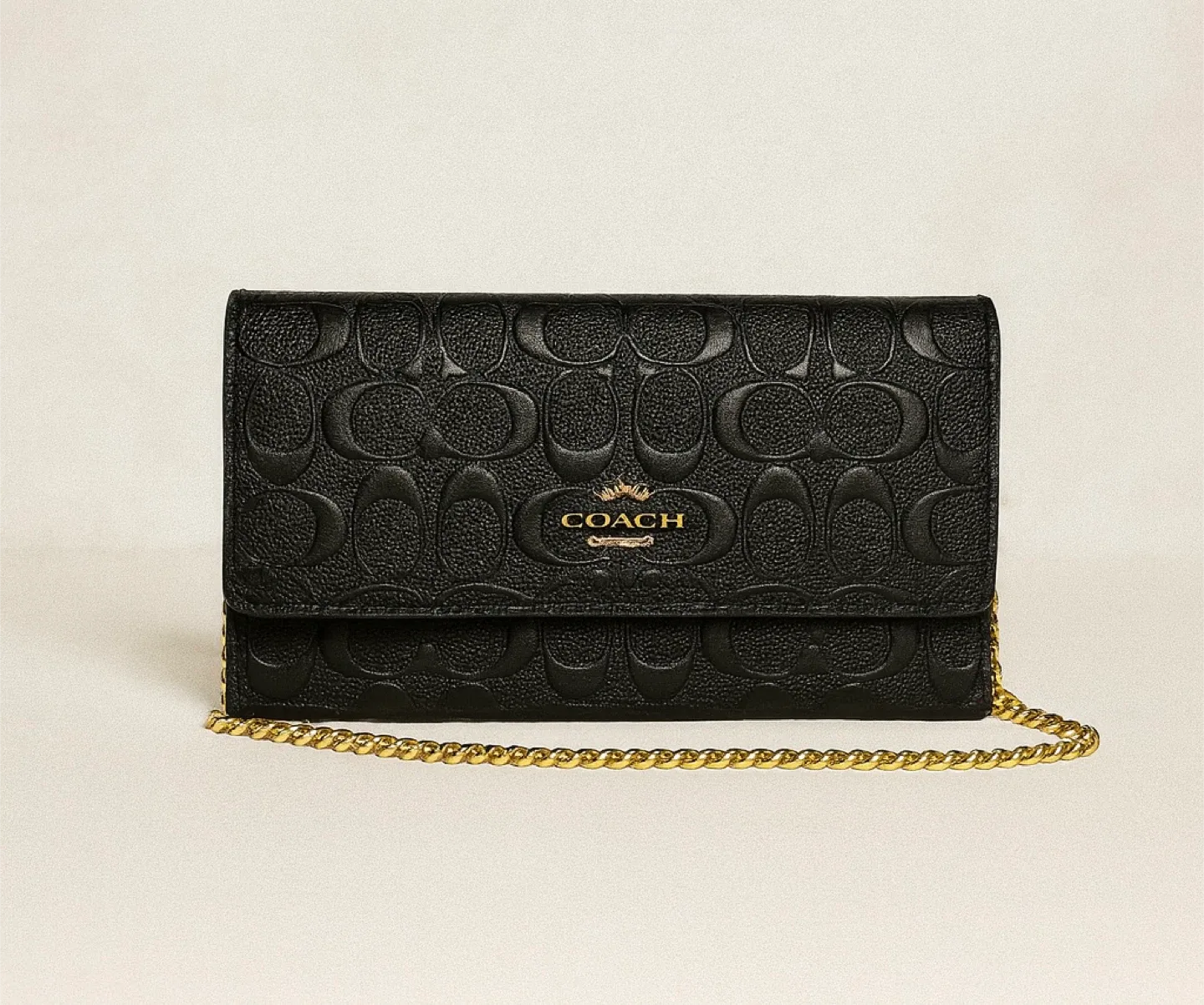 Coach Black Embossed Leather Wallet on Chain