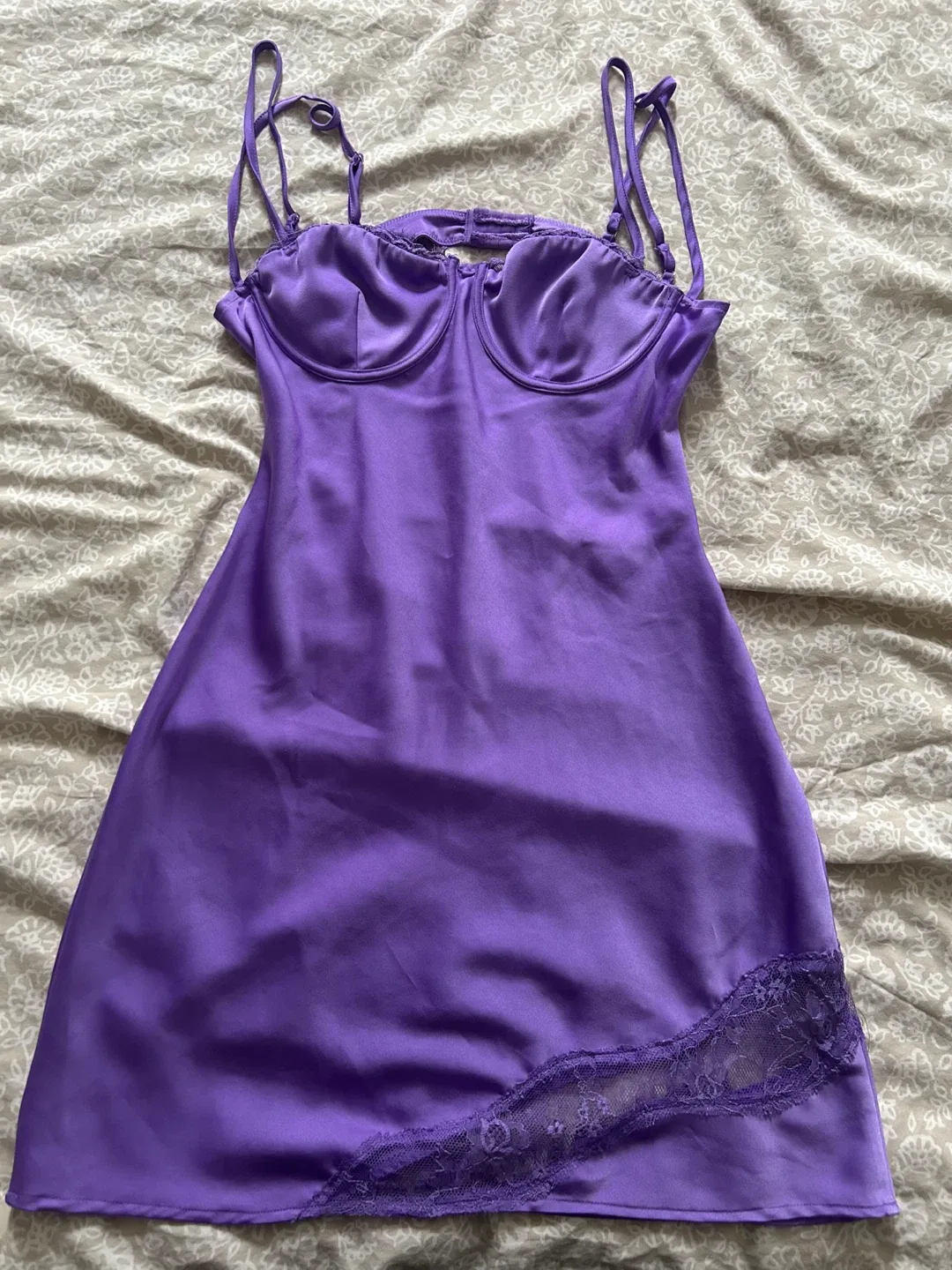 MESHKI- JOSLYN Satin Lace Slip Mini Dress