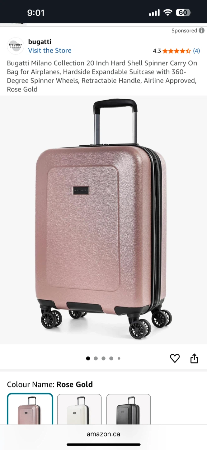 Bugatti Milano 20" Rose Gold Carry-On Suitcase