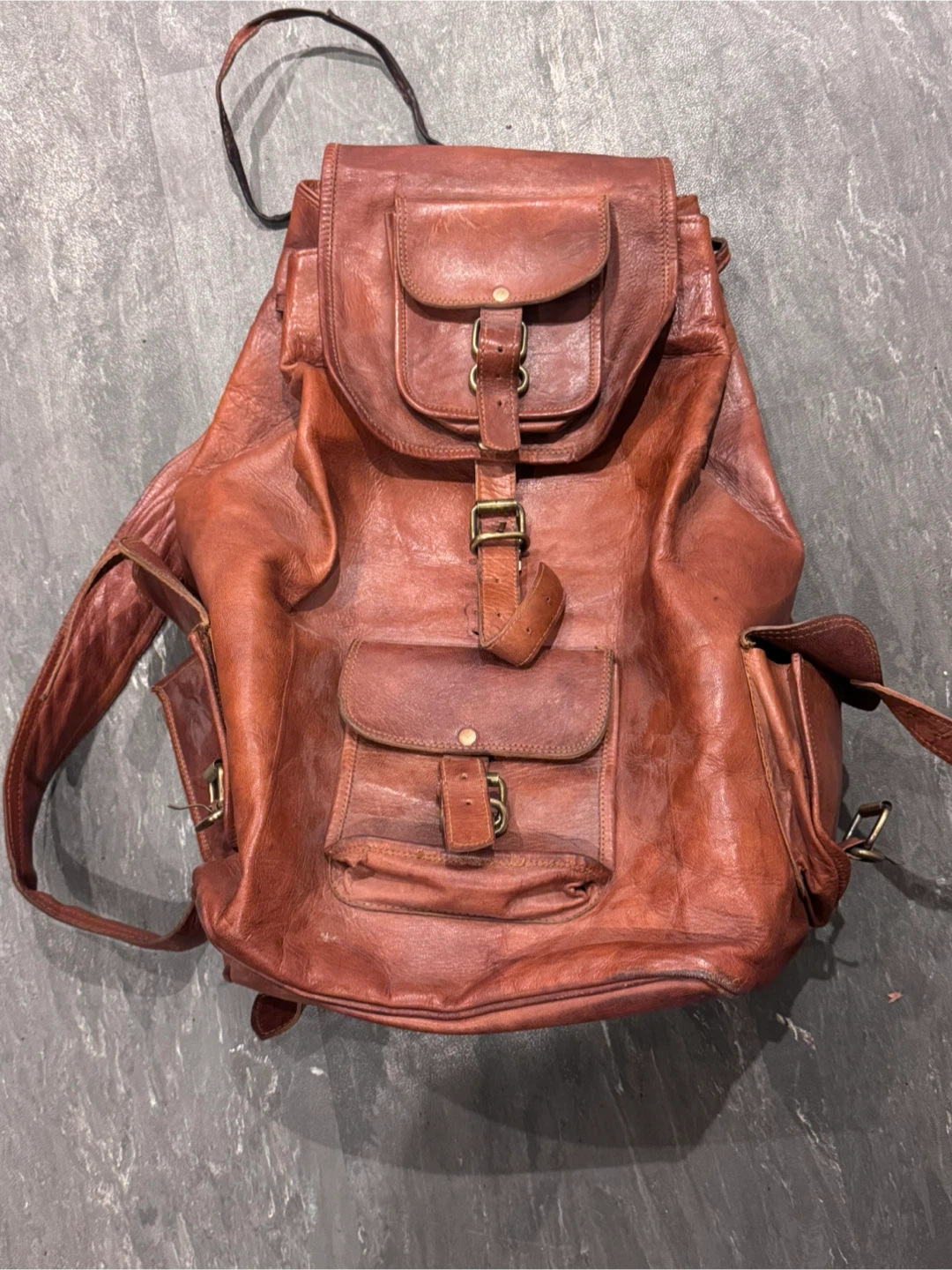 Vintage Genuine Leather Travel Backpack / Large Brown Rustic Bag