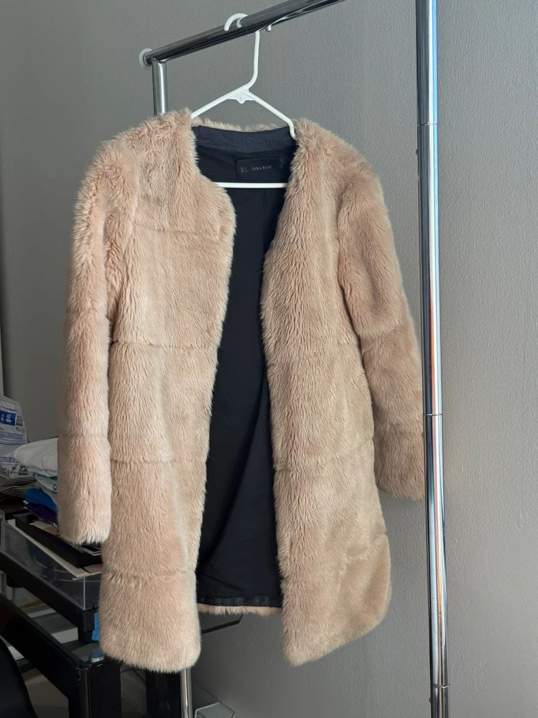 Zara Faux Fur Tan Coat  - Size S
