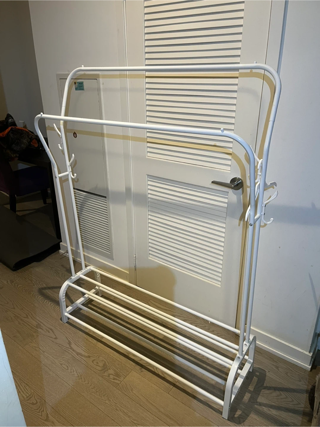 White Metal Clothes Rack with Shoe Shelf