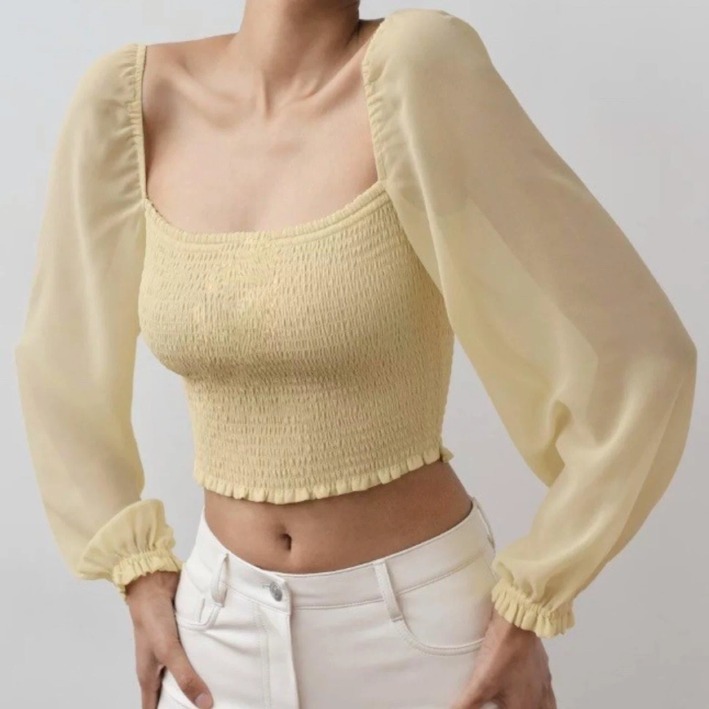 Wilfred- Yellow Smocked Crop Top