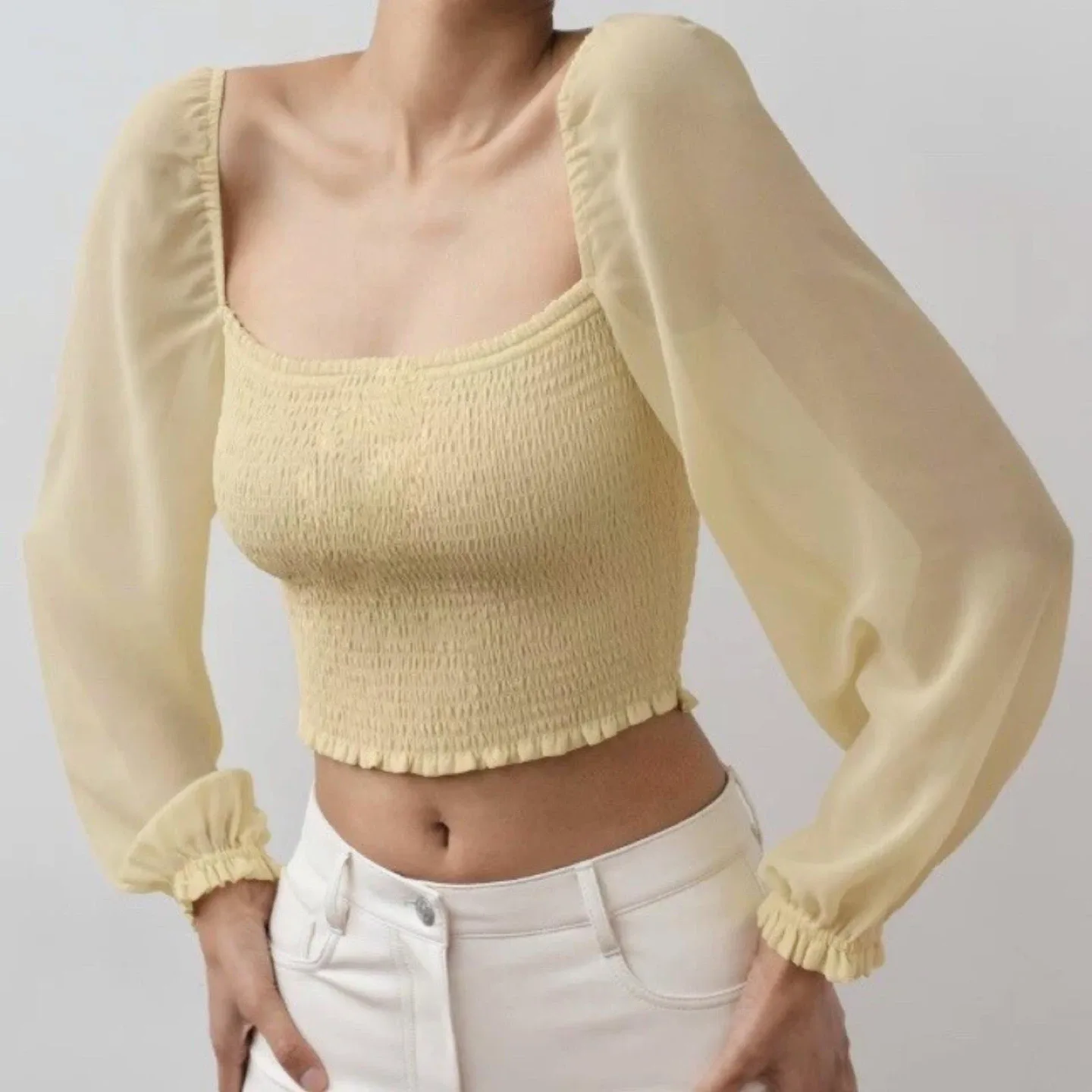 Wilfred- Yellow Smocked Crop Top