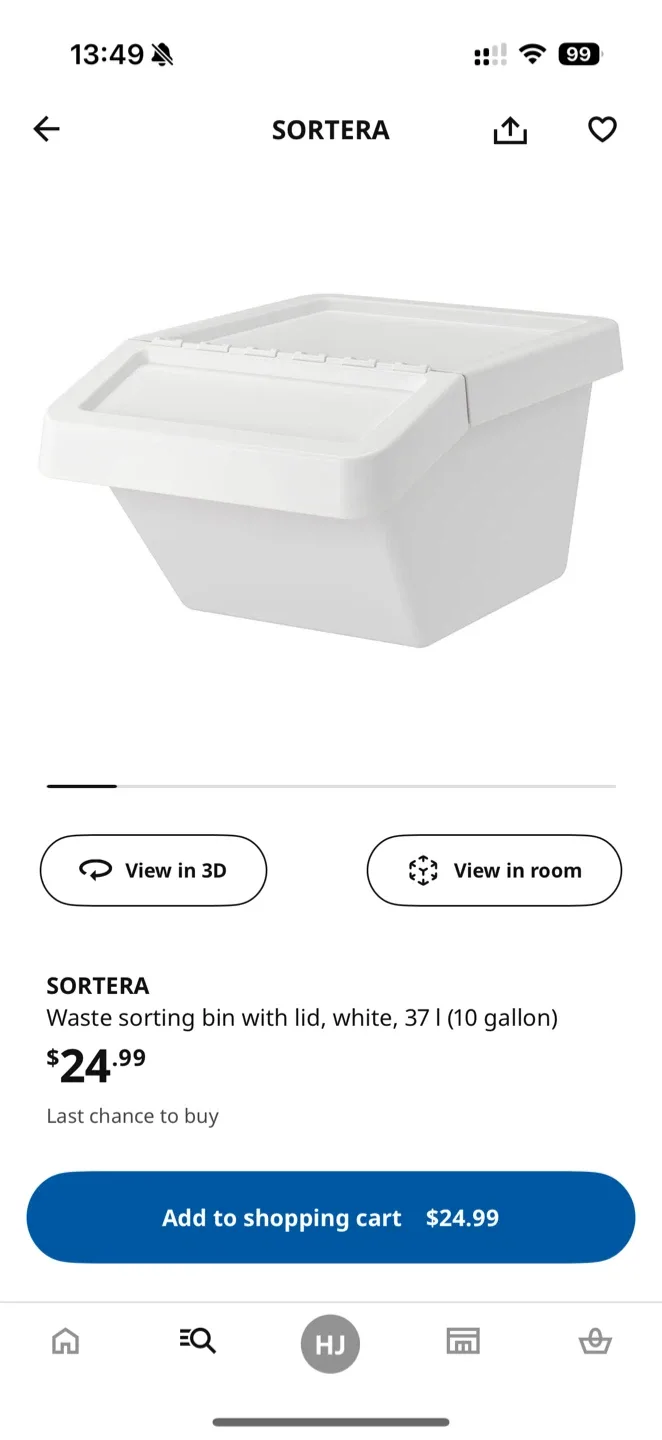 IKEA SORTERA Waste Sorting Bin with Lid, White