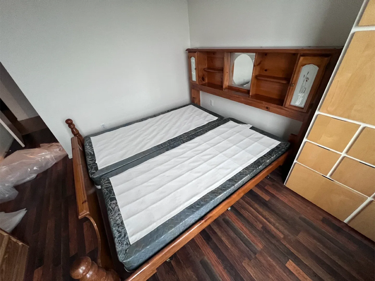 King size Wooden Headboard with Bed Frame and 2 box springs