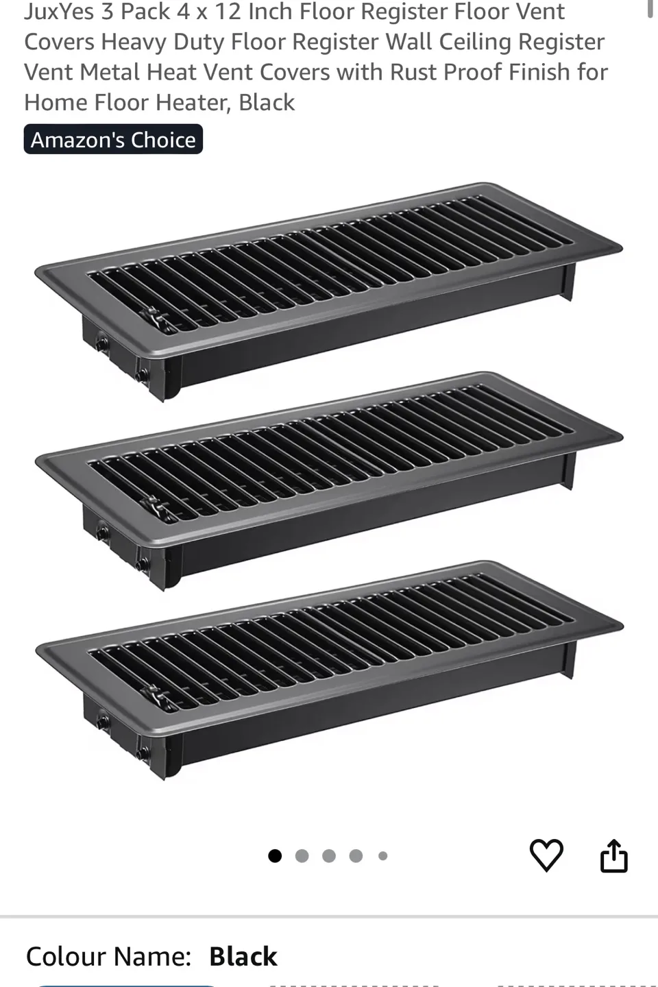 3 Pack Floor Register Vent Covers - Black 4x12 Inch