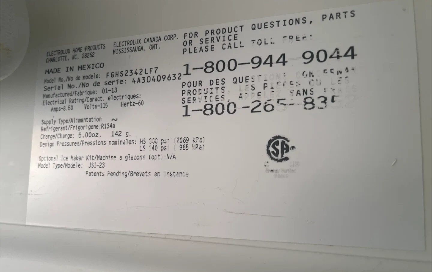 Frigidaire Side-by-Side Refrigerator image indicator(2)