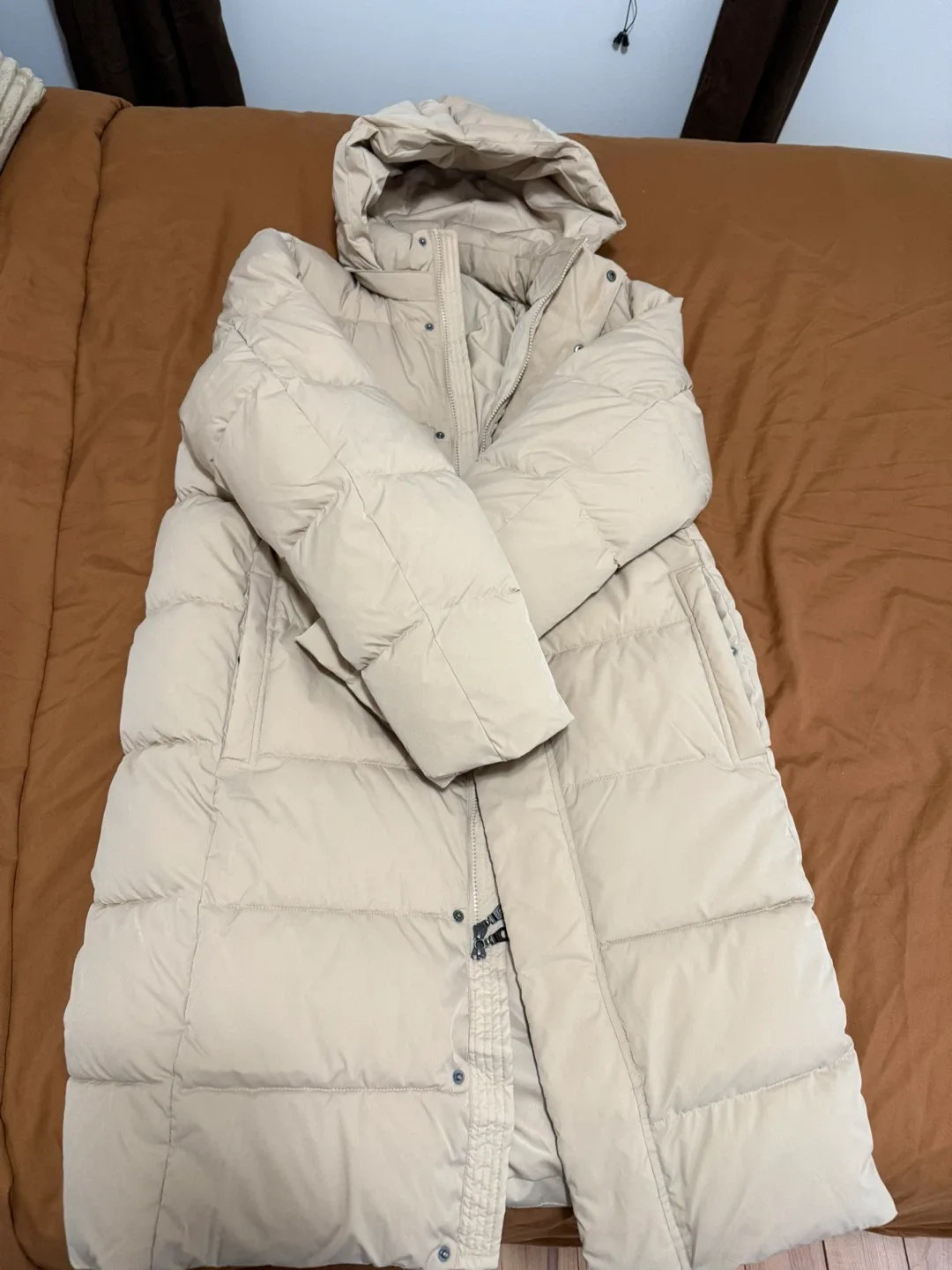 Long Puffer Coat - Beige/Tan image indicator(2)