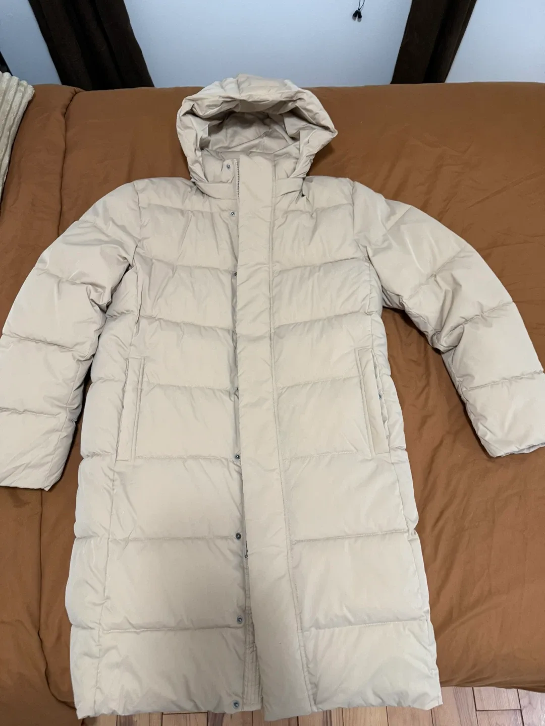 Long Puffer Coat - Beige/Tan