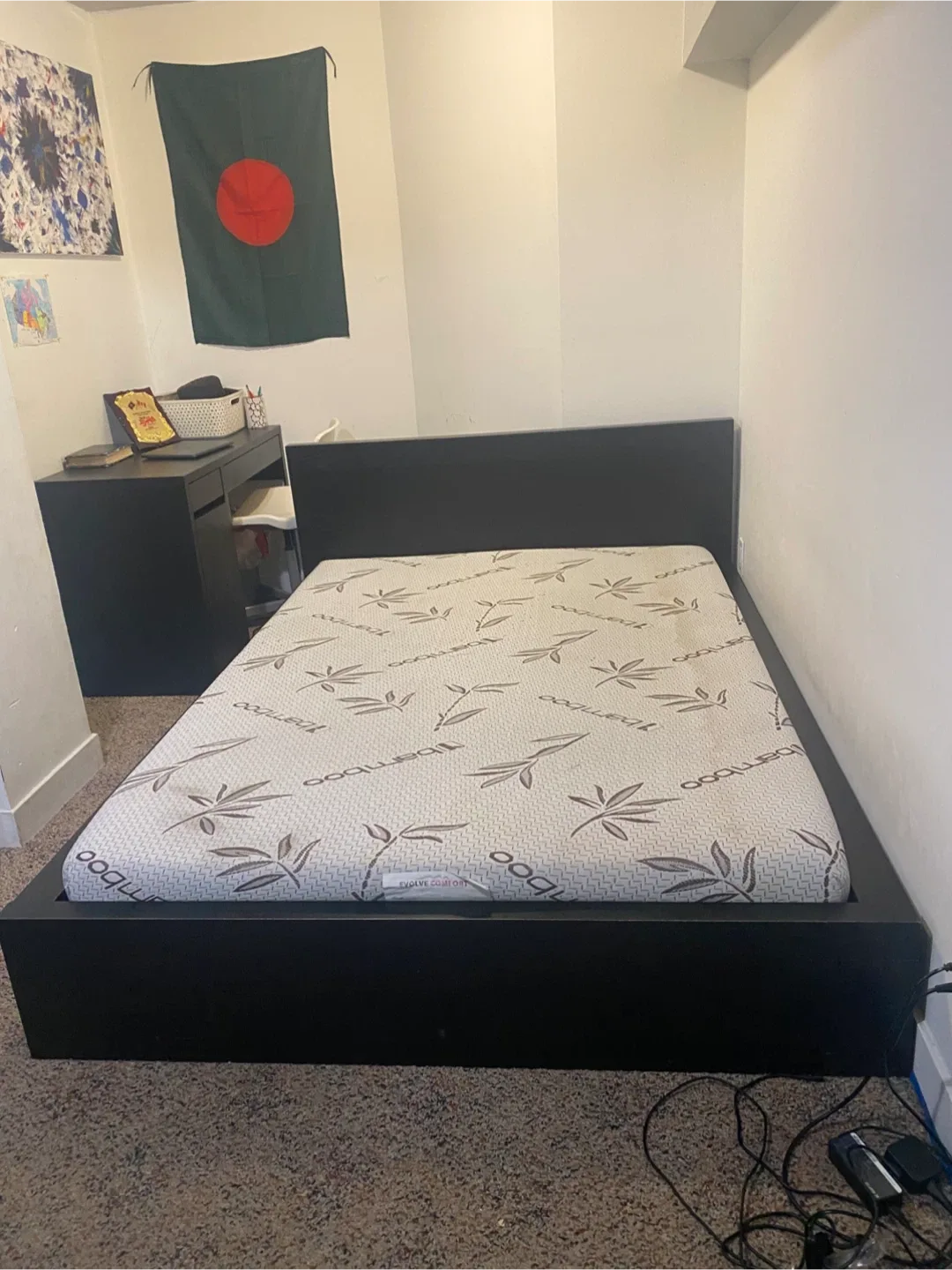Black Bed Frame with Bamboo Mattress