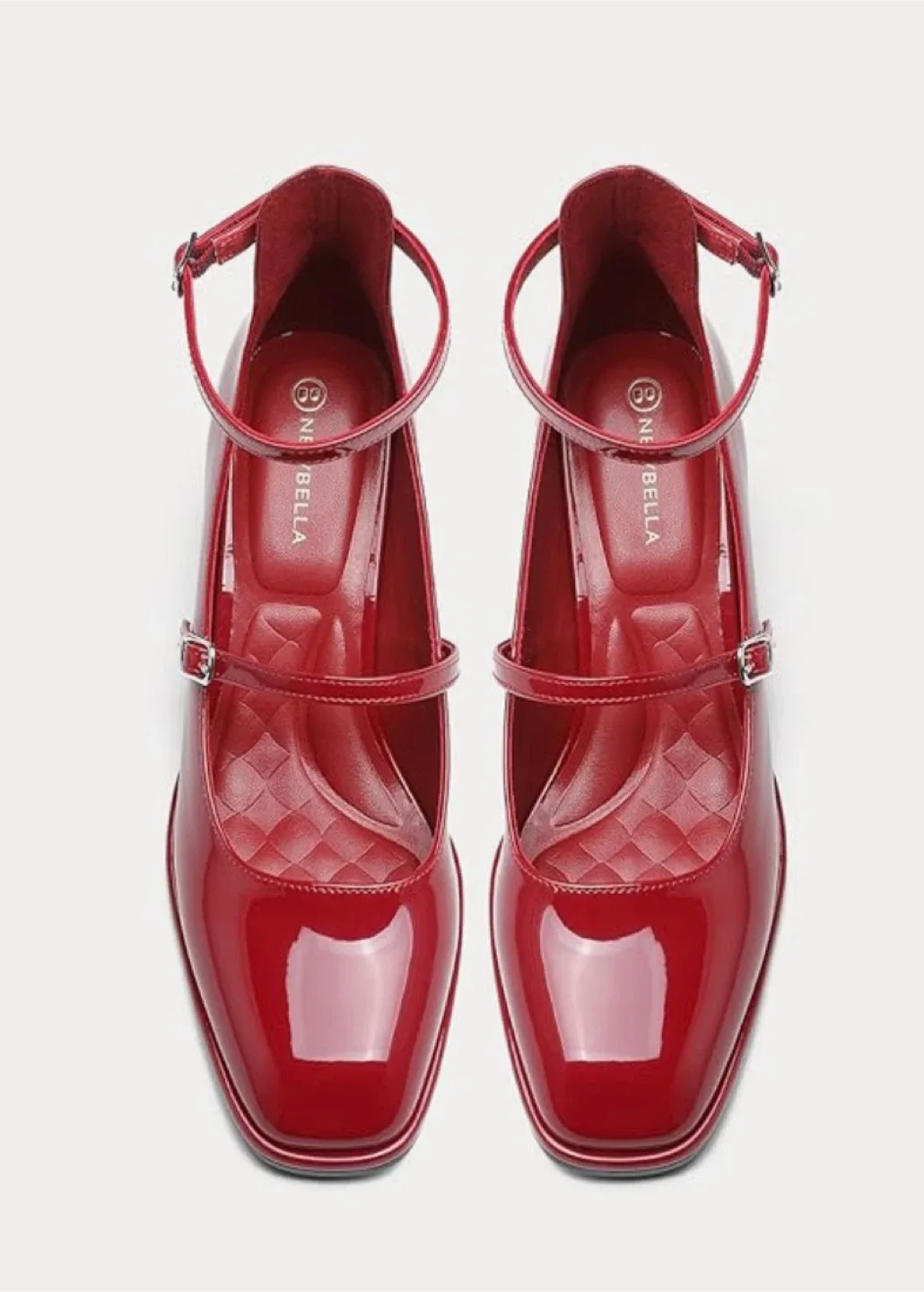 NEWBELLA Red Patent Ankle Strap Heels