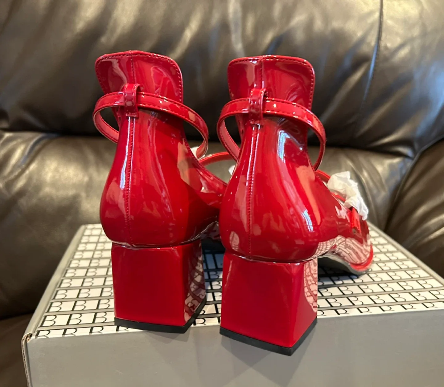 NEWBELLA Red Patent Ankle Strap Heels image indicator(6)