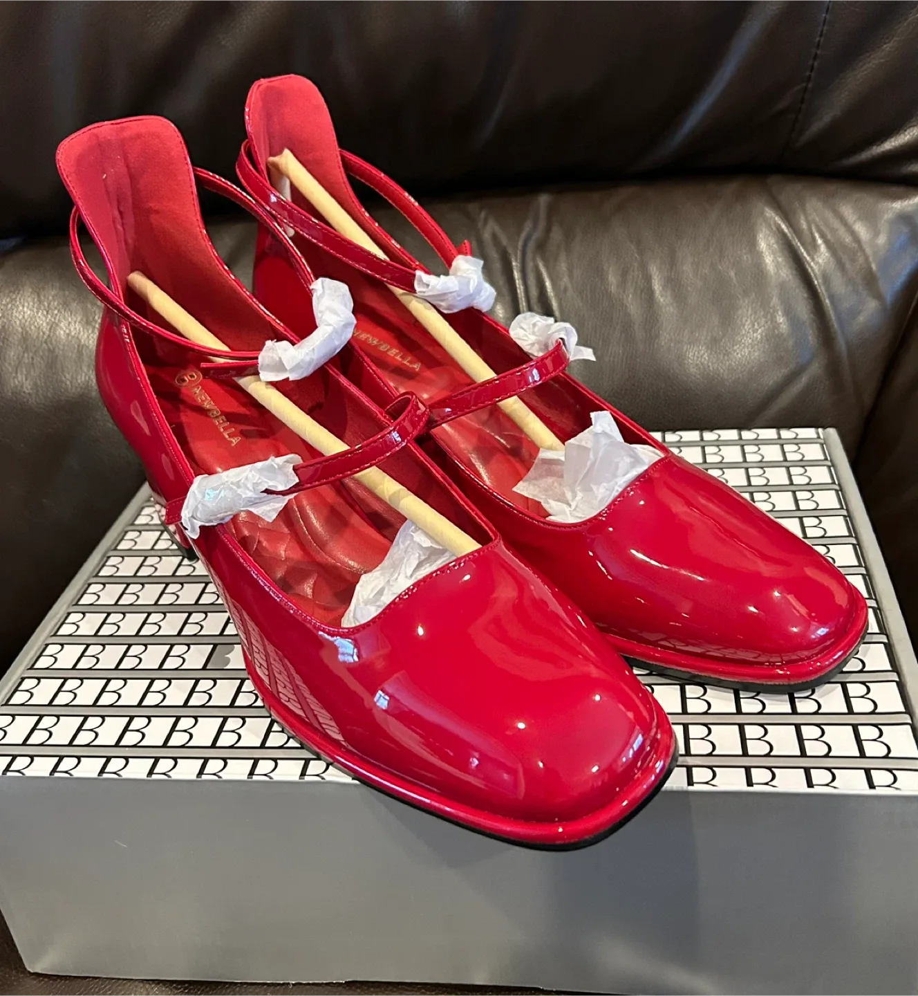 NEWBELLA Red Patent Ankle Strap Heels image indicator(3)