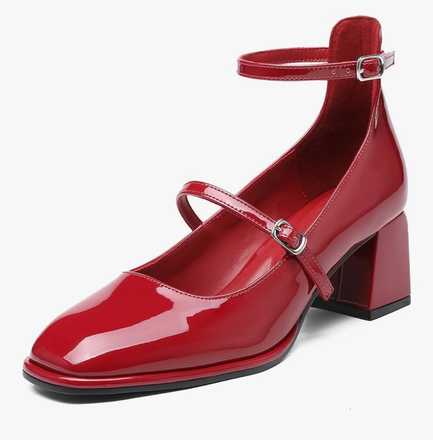 NEWBELLA Red Patent Ankle Strap Heels image indicator(4)