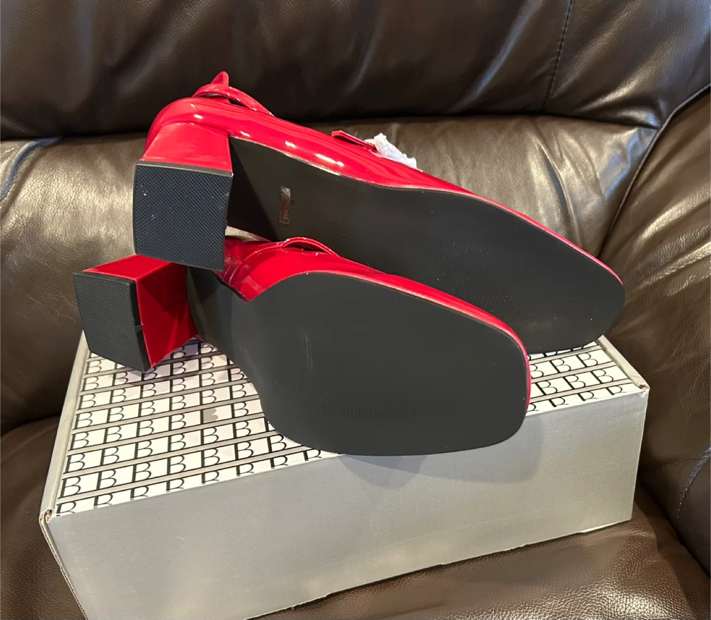 NEWBELLA Red Patent Ankle Strap Heels image indicator(5)