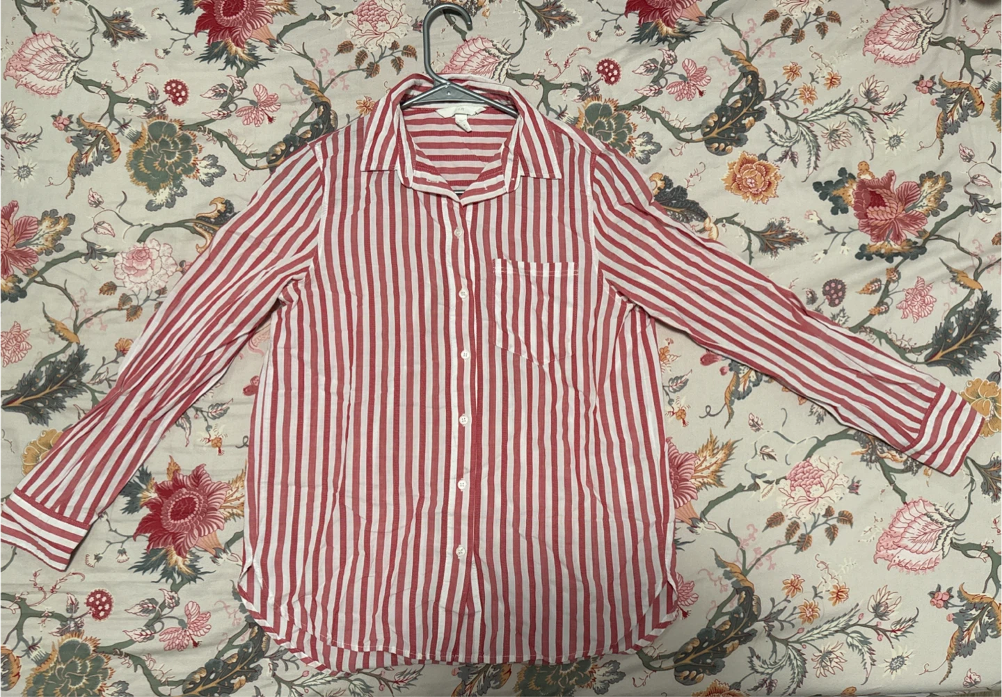 H&M Pinkish Red & White Striped Button-Up Shirt