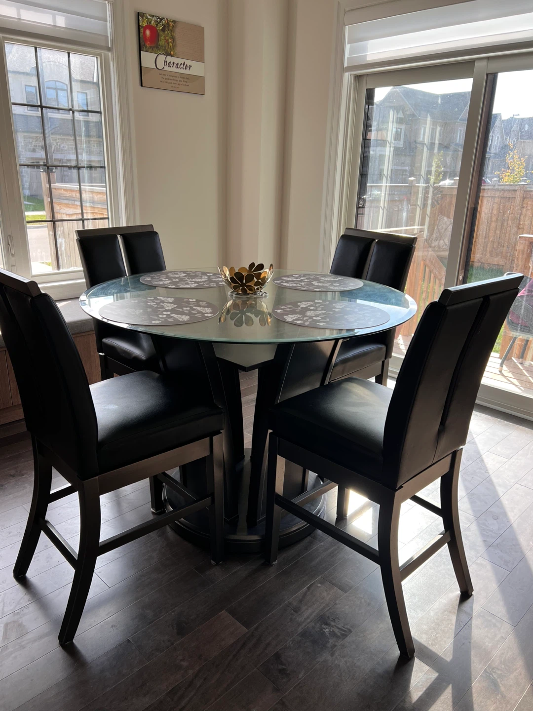 Round Glass Dining Table with 4 Black Chairs - photo 2