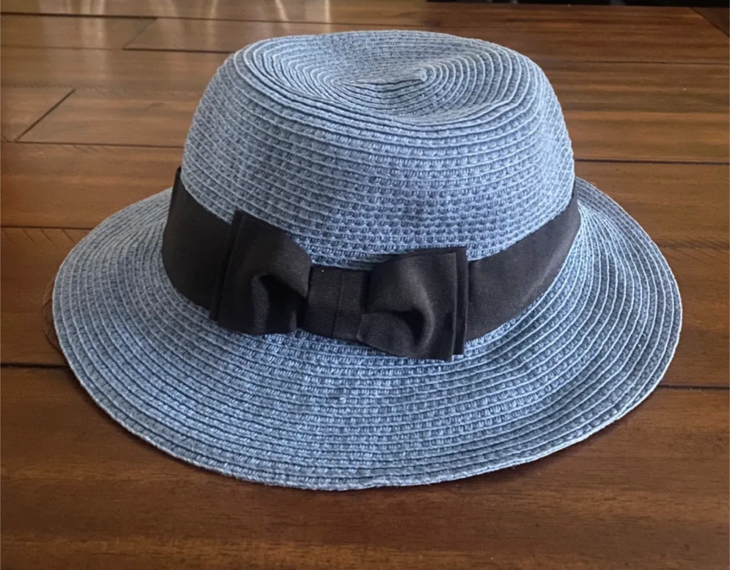 Parkhurst Blue Straw Fedora Hat with Black Bow