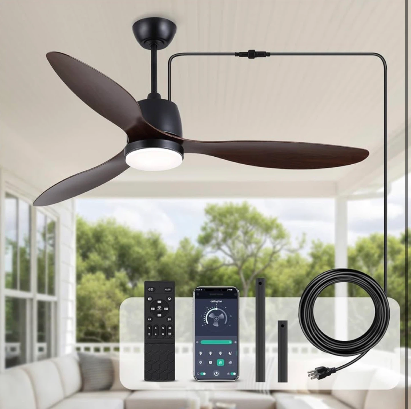 Outdoor Ceiling Fan with Remote & App Control