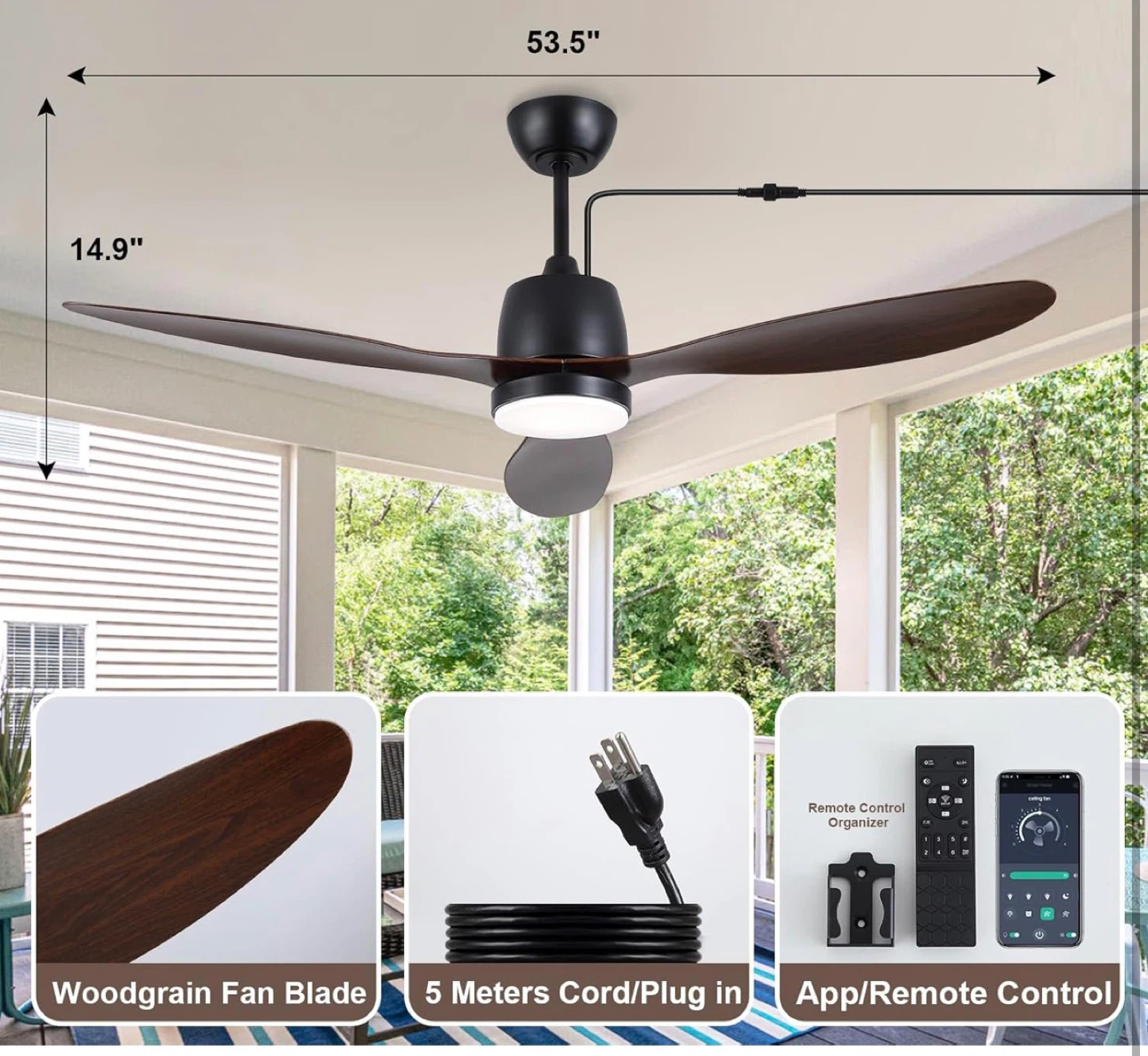 Outdoor Ceiling Fan with Remote & App Control - photo 2