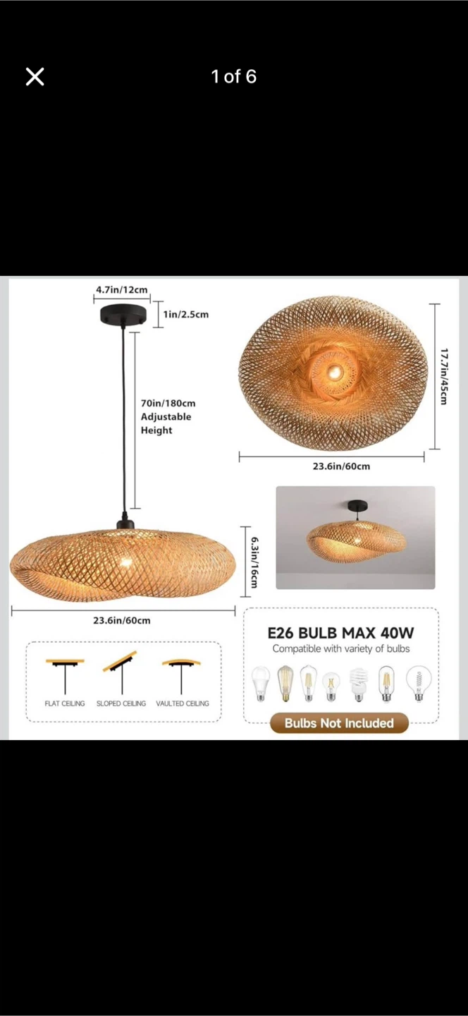 New 23.64in Bamboo Chandelier Boho Rattan Pendant Light - photo 2