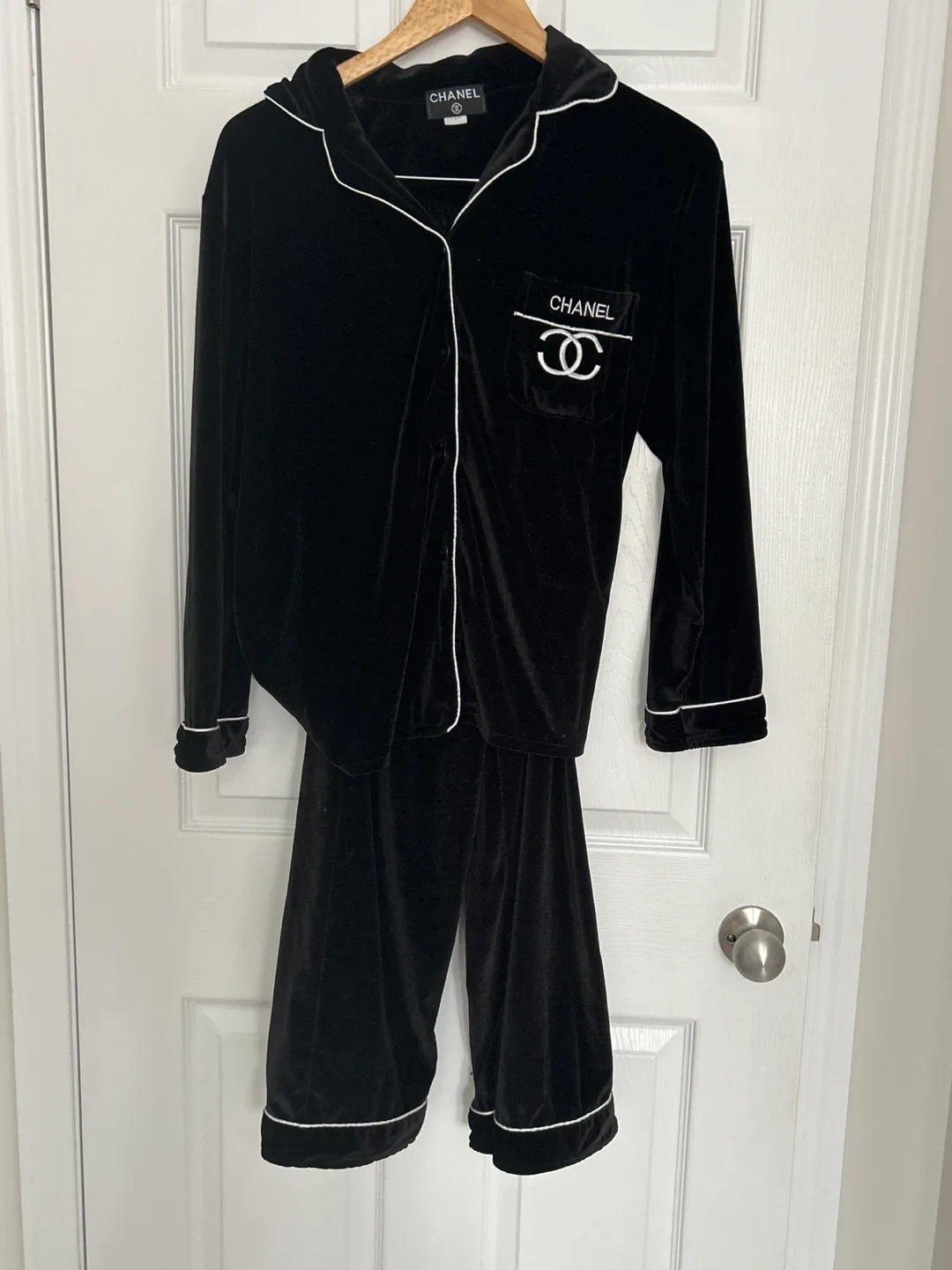 Chanel Black Velvet Pajama Set