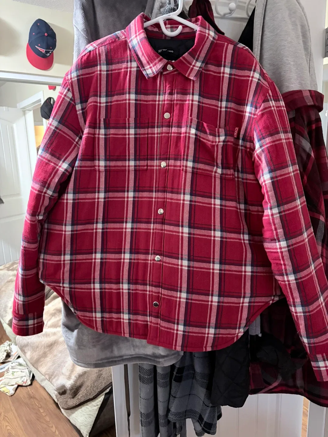 Section Thirty Five Brand :Red Plaid Quilted Shirt Jacket