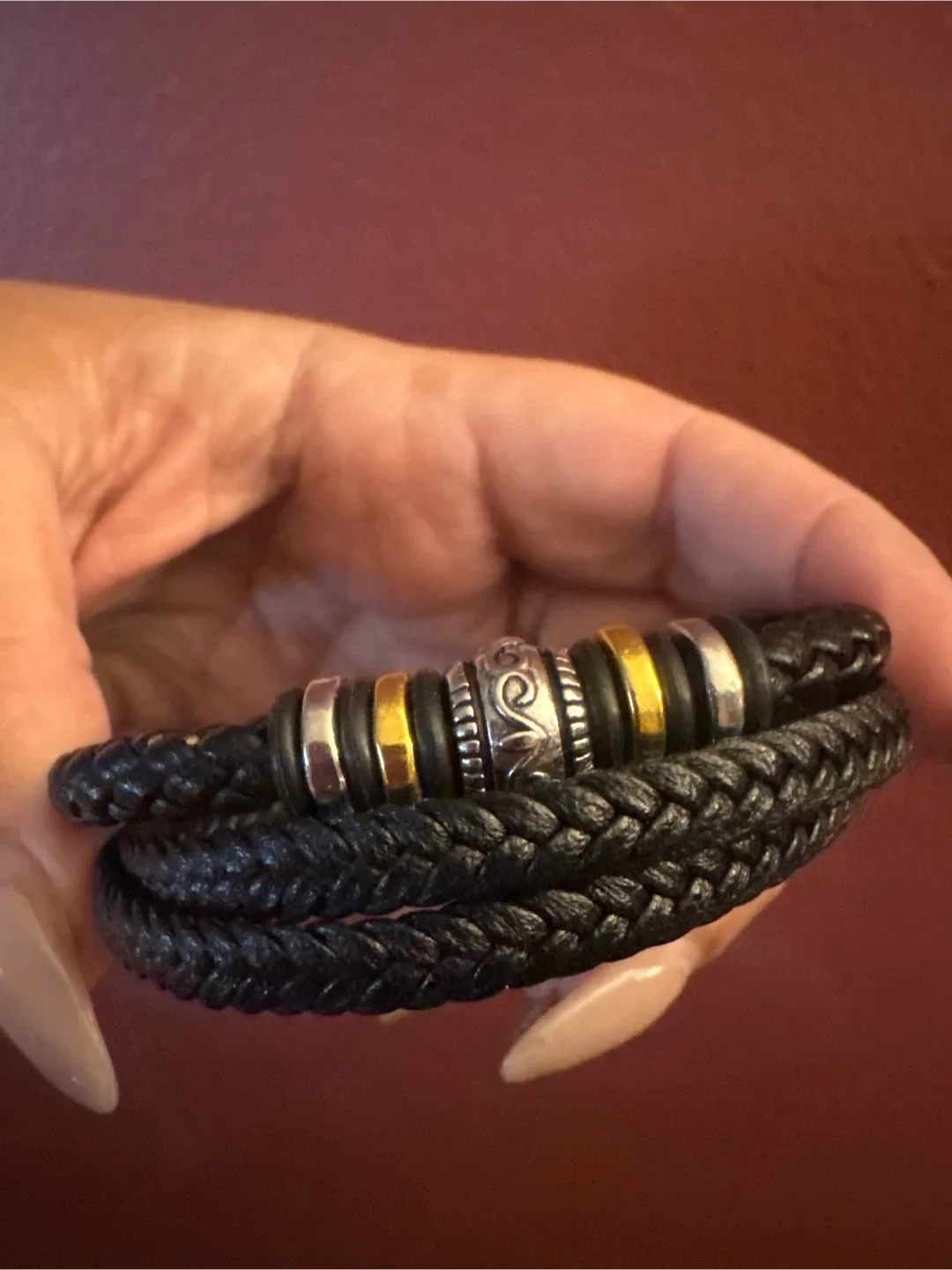 Engraved Love you Forever Black Braided Leather Bracelet