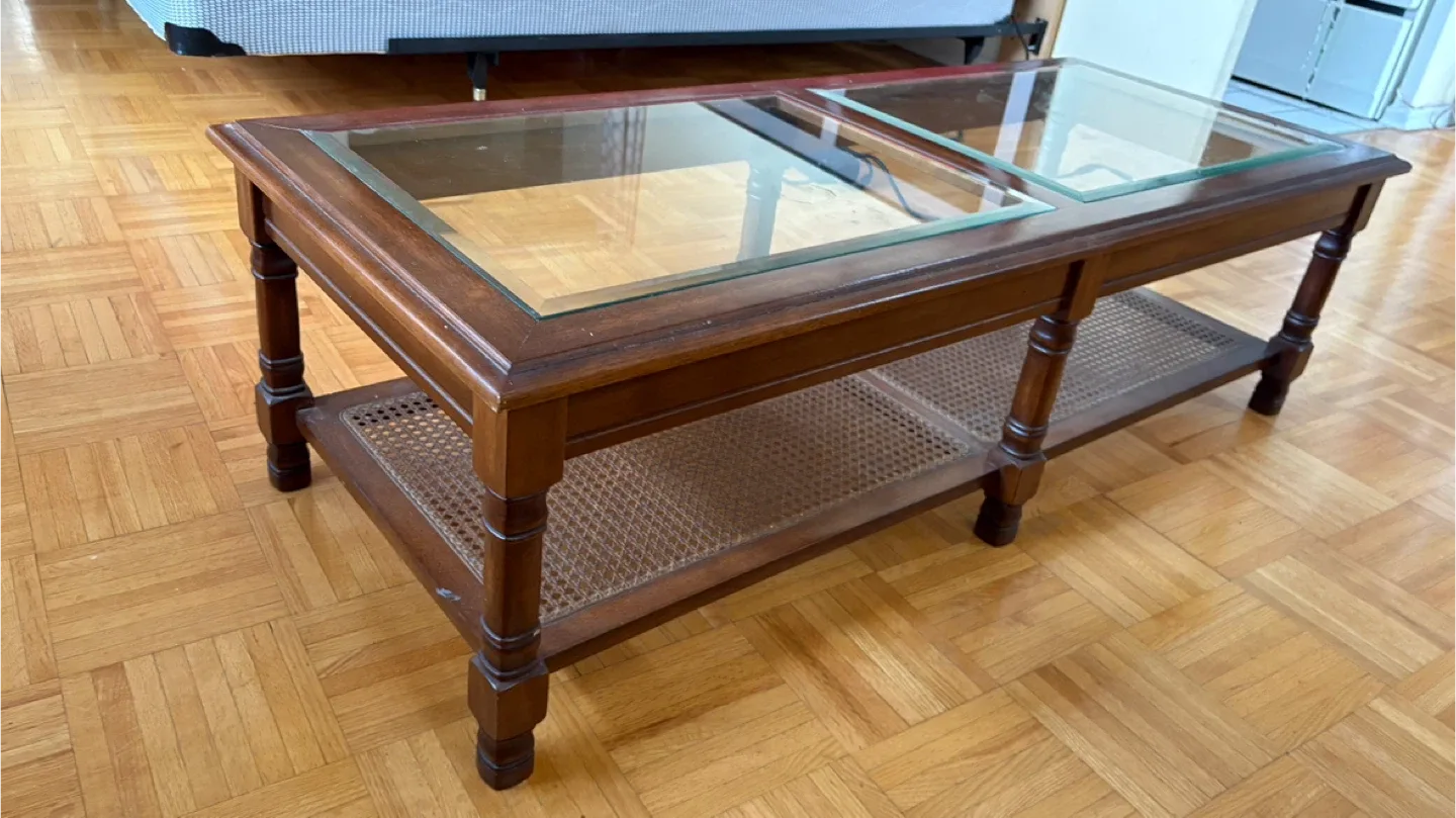 Glass Top Coffee Table with Wicker Shelf image indicator(2)