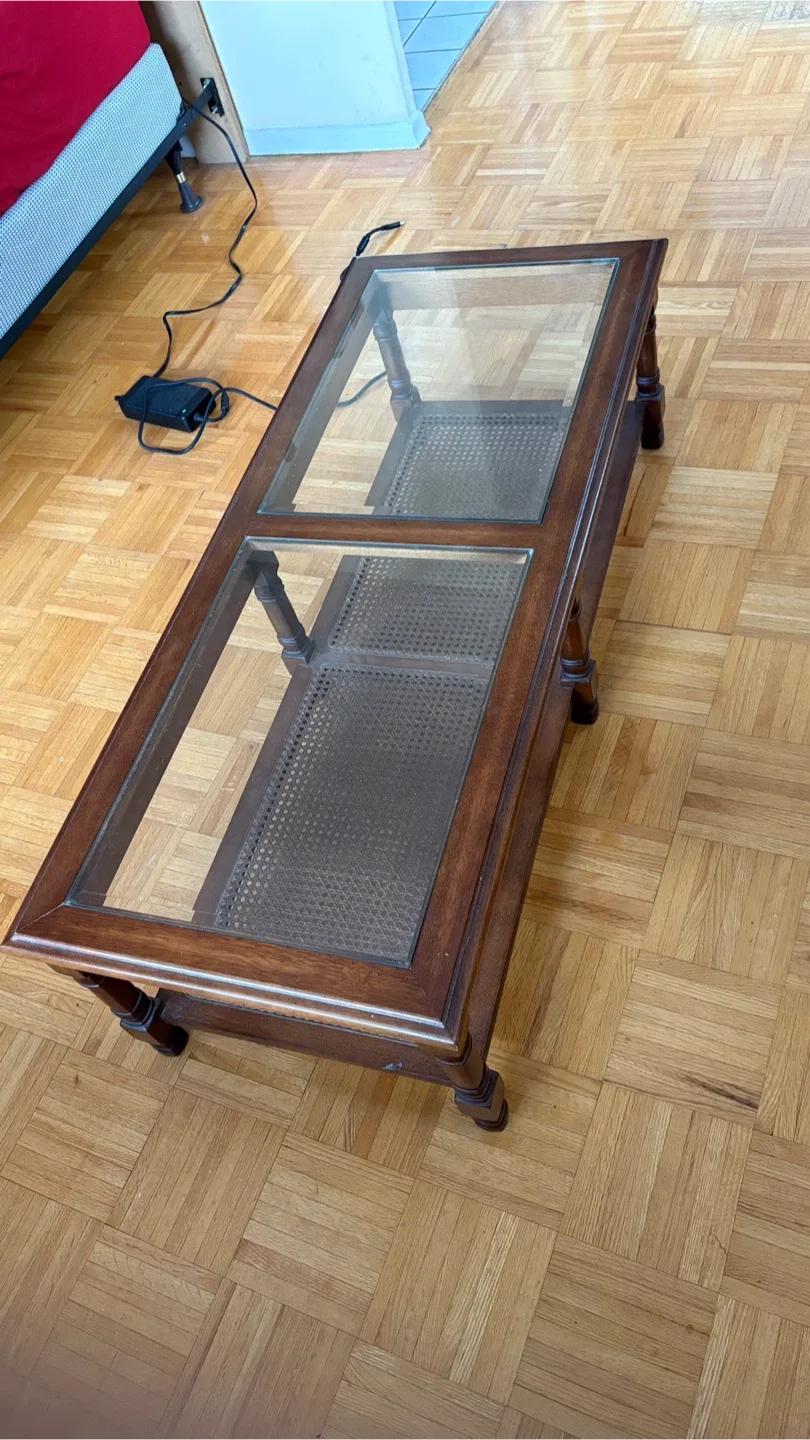 Glass Top Coffee Table with Wicker Shelf image indicator(3)
