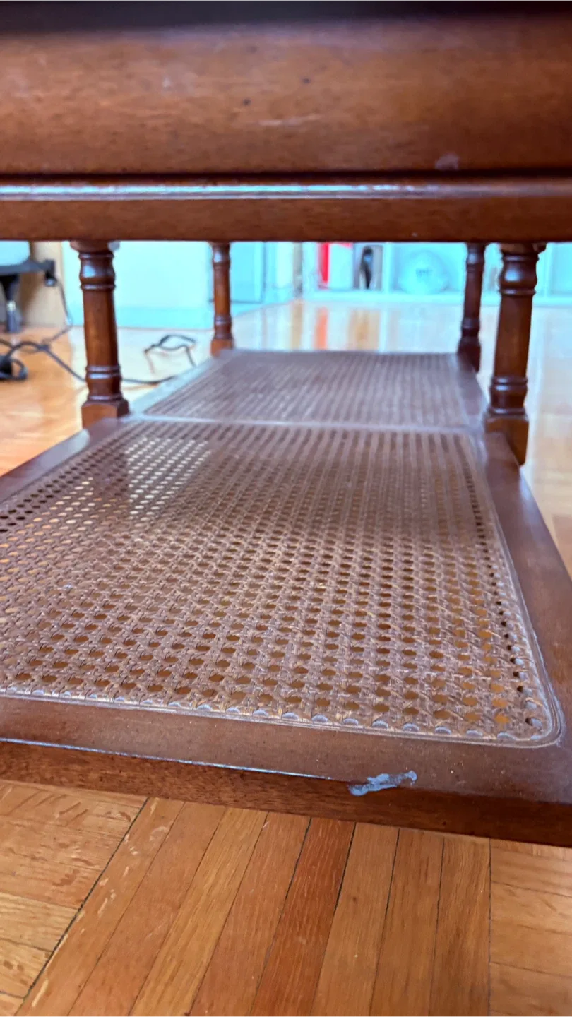 Glass Top Coffee Table with Wicker Shelf