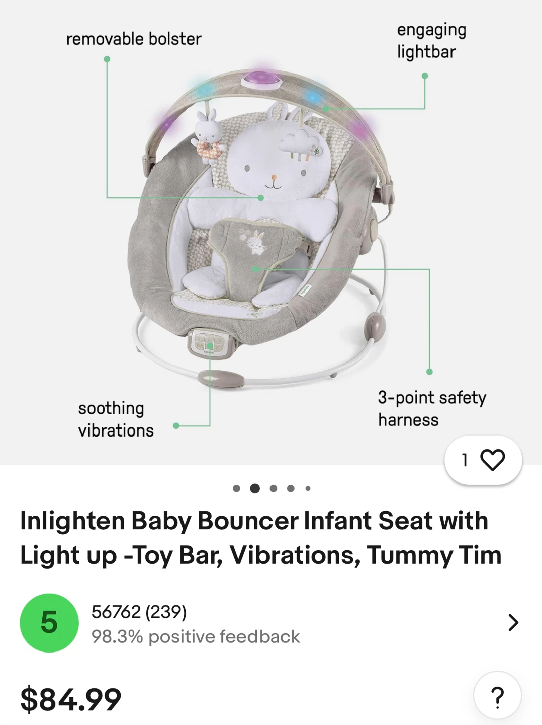 Ingenuity Inlighten Baby Bouncer - Like New! #Cleanout ♻️ - photo 2