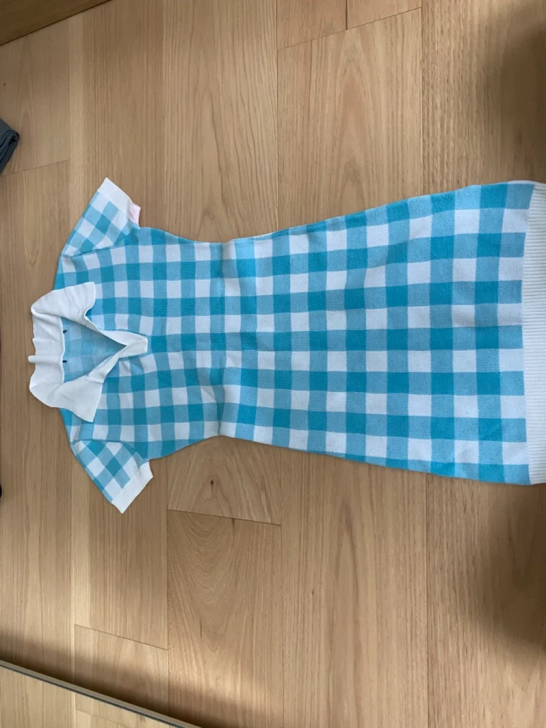 Gingham Knit Mini Dress - Blue & White