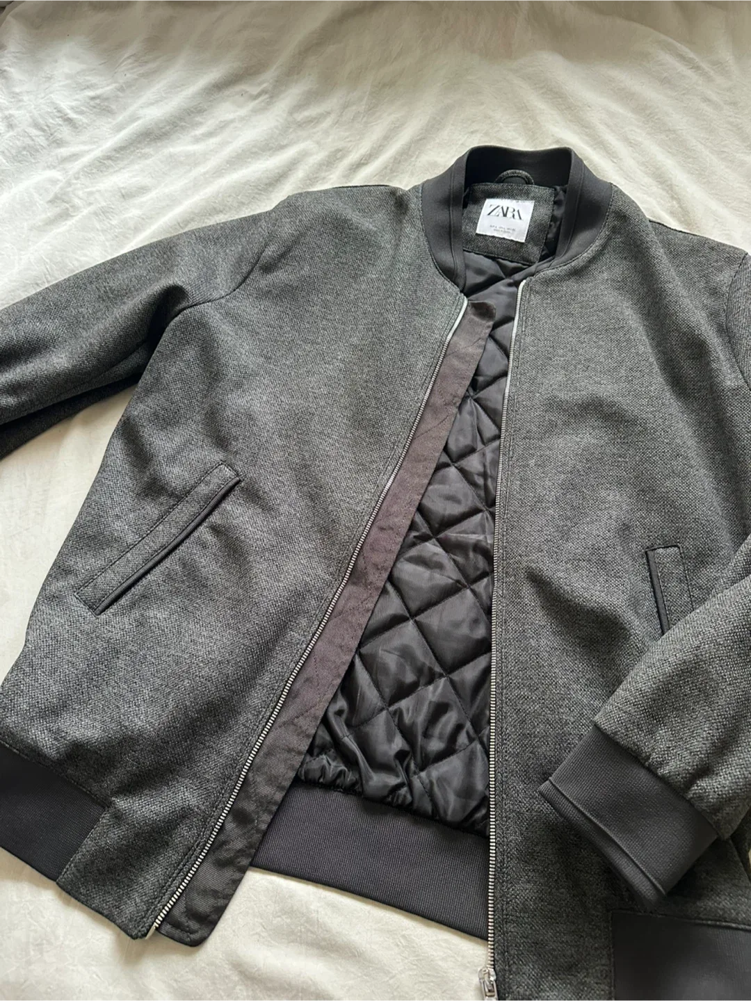 Zara Men’s Fabric Bomber Jacket - Large - Grey image indicator(5)