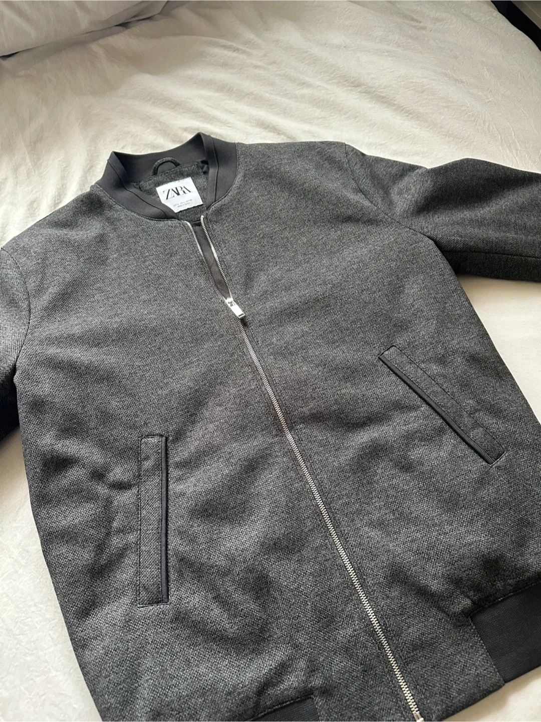 Zara Men’s Fabric Bomber Jacket - Large - Grey