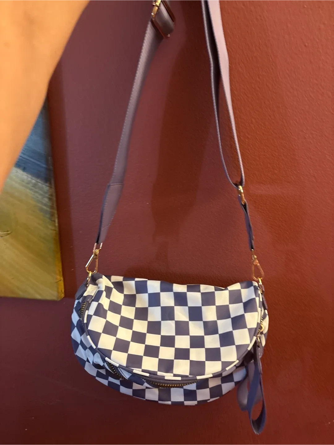 NEW DUVAL Checkered Fanny Pack with Purple Strap