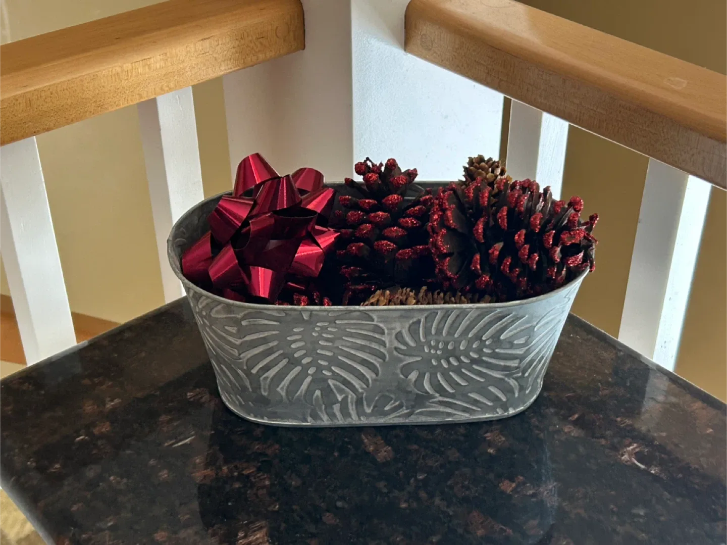 Decorative Pinecones in Metal Tub image indicator(3)