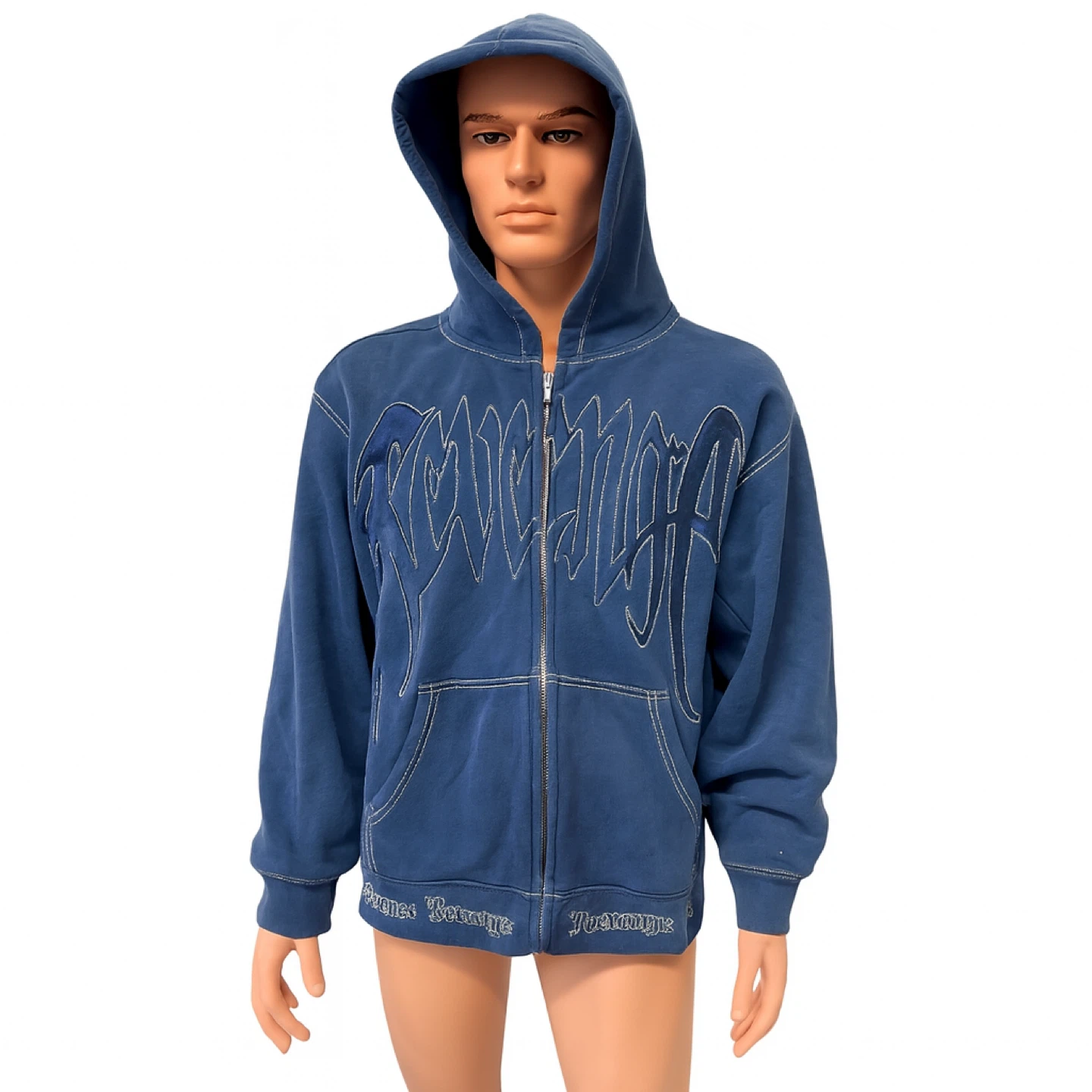 Men’s Revenge Blue Zip-Up Hoodie – Size Large – Streetwear