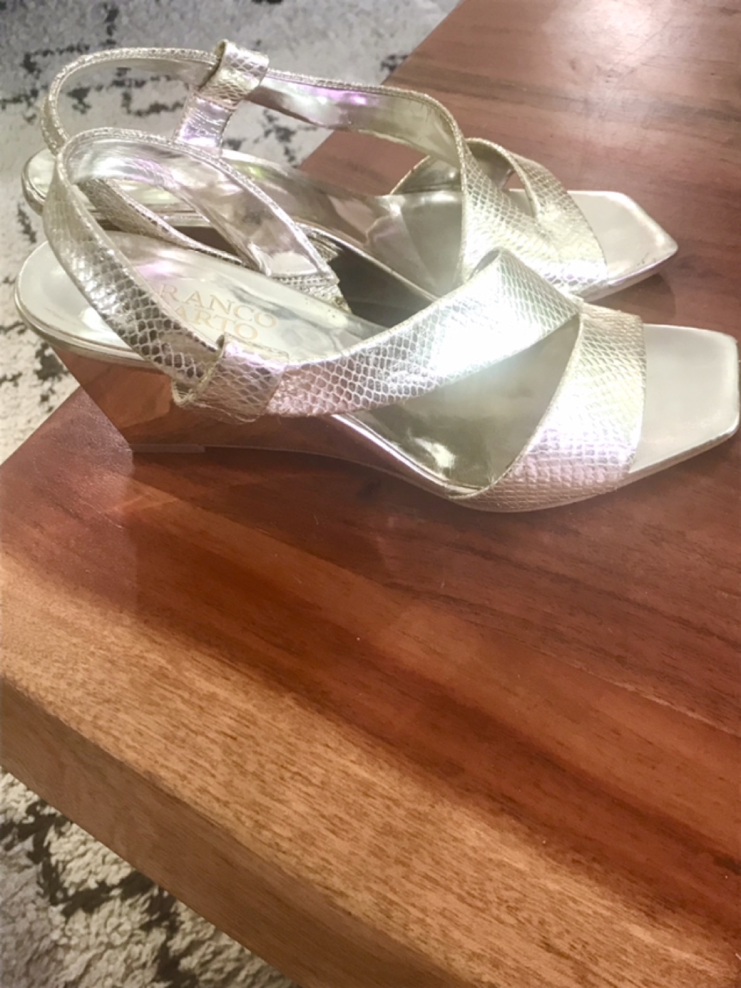 Franco Sarto Gold Wedge Sandals, Size 7.5