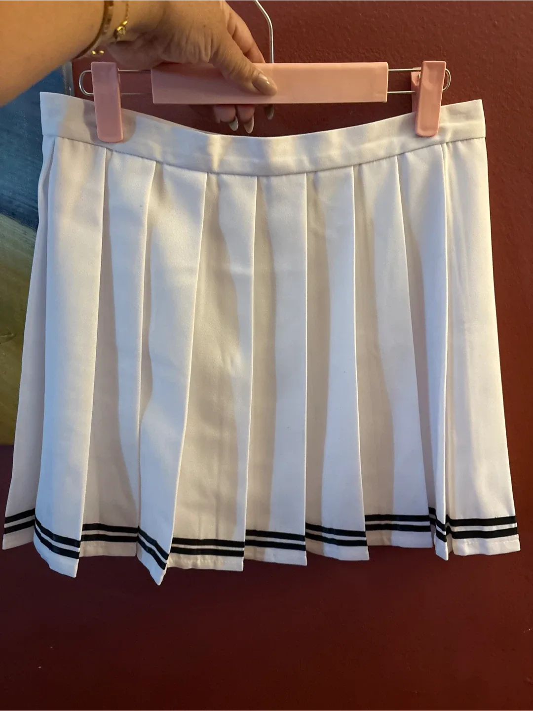 New Korean Fashion White Pleated Skirt with Black Stripes