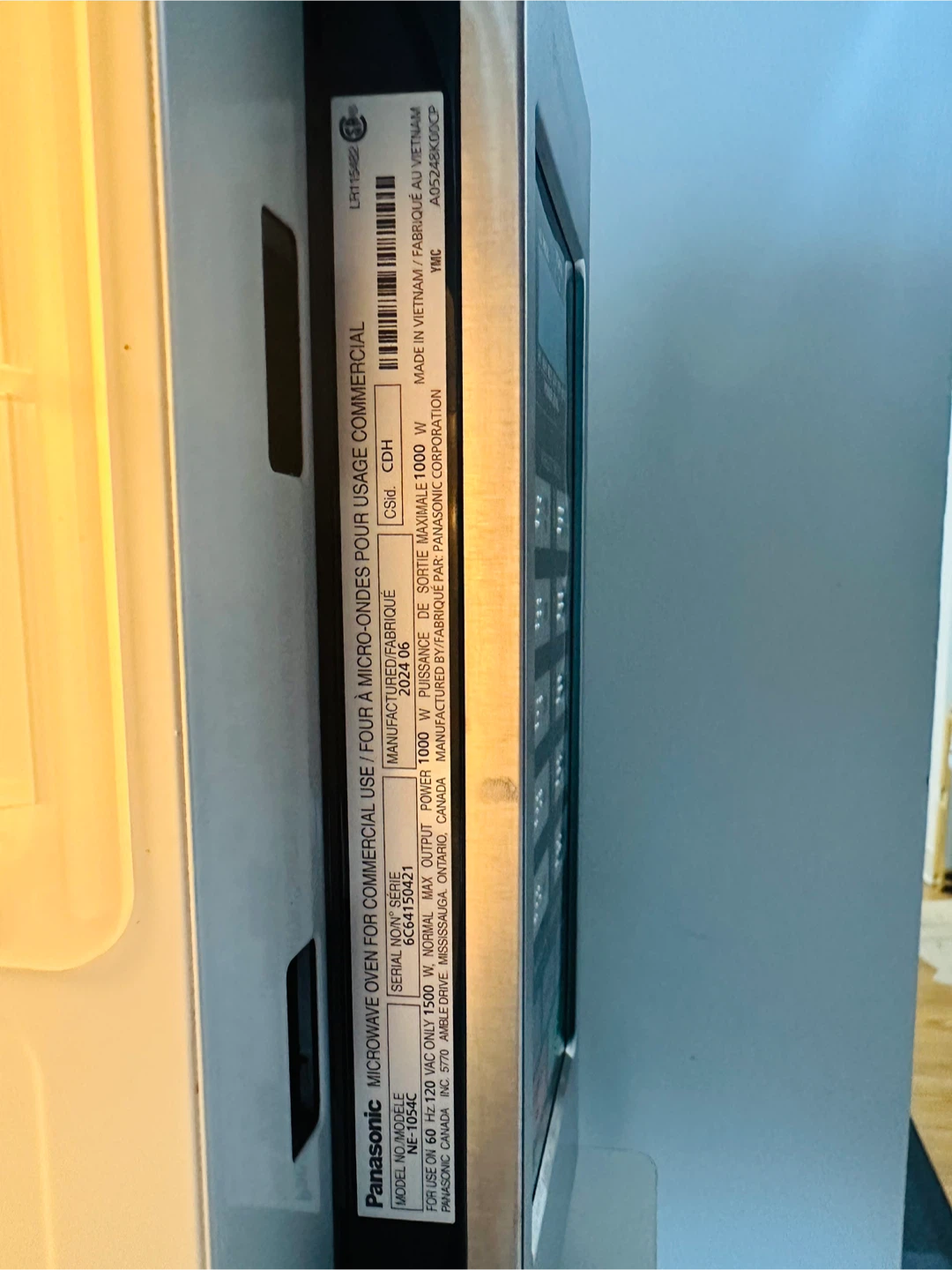 Panasonic NE-1054F Commercial Microwave Oven - photo 3