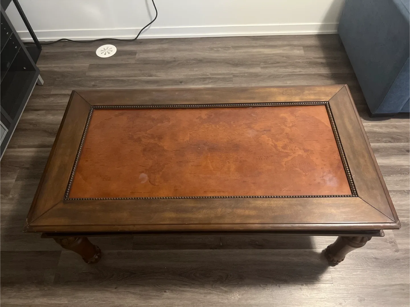 Wooden Coffee Table with World Map Design