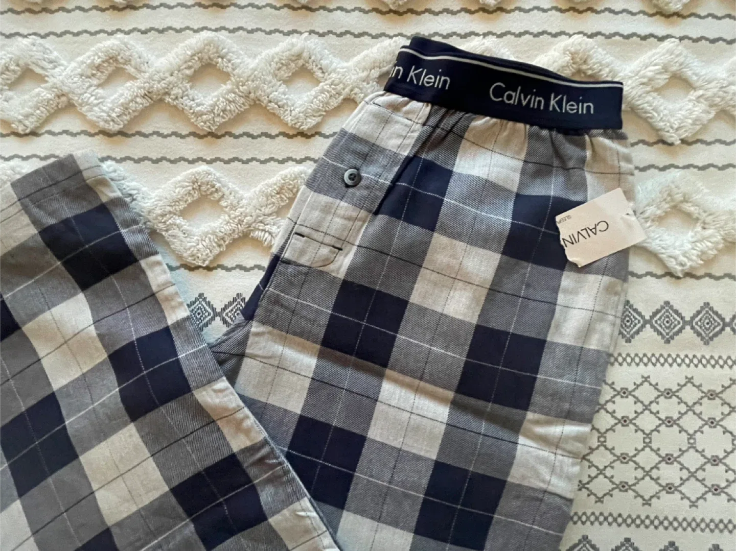New Calvin Klein Dover Plaid Blue Sleep Pant - Size S #Cleanout image indicator(2)